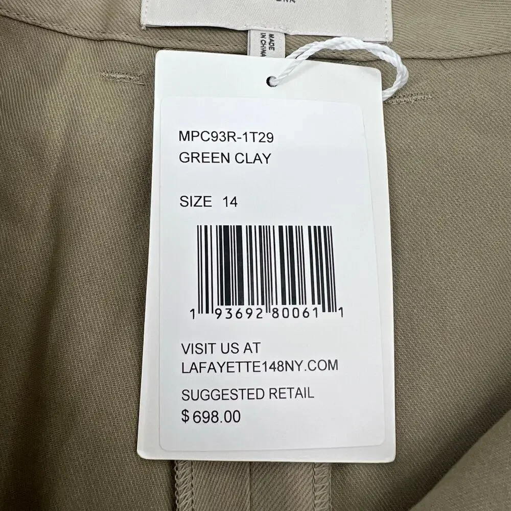 LAFAYETTE 148 NEW YORK Chino Dress Pants Green Clay Pleated Pockets Sz 14 NEW - Picture 10 of 16